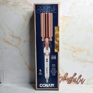 Conair Double Ceramic 3 Barrel Curling Iron, Hair Waver, New In Box